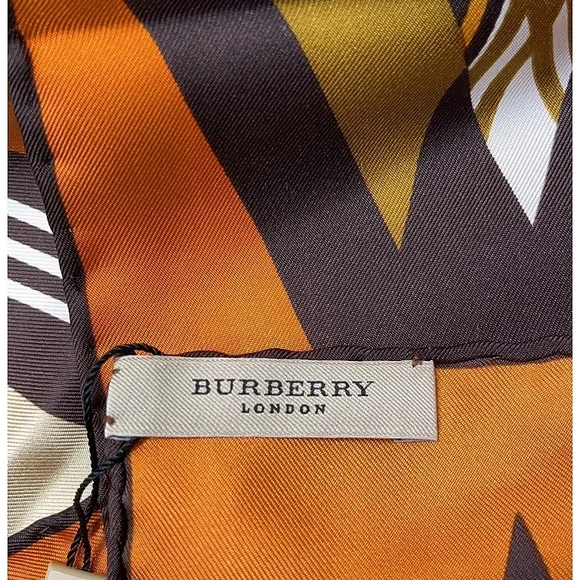NWT BURBERRY 100% Silk Scarf Orange Retro Pattern - Picture 2 of 11